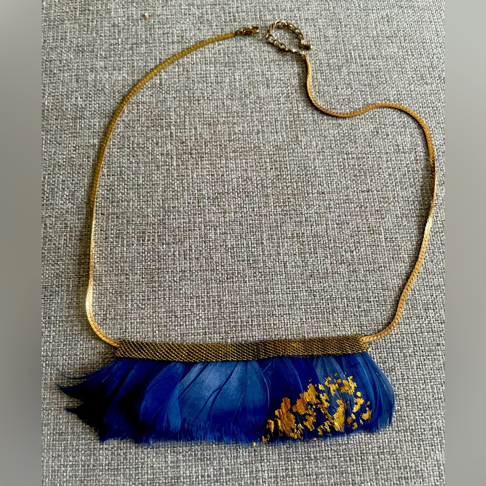 Blue feather statement necklace